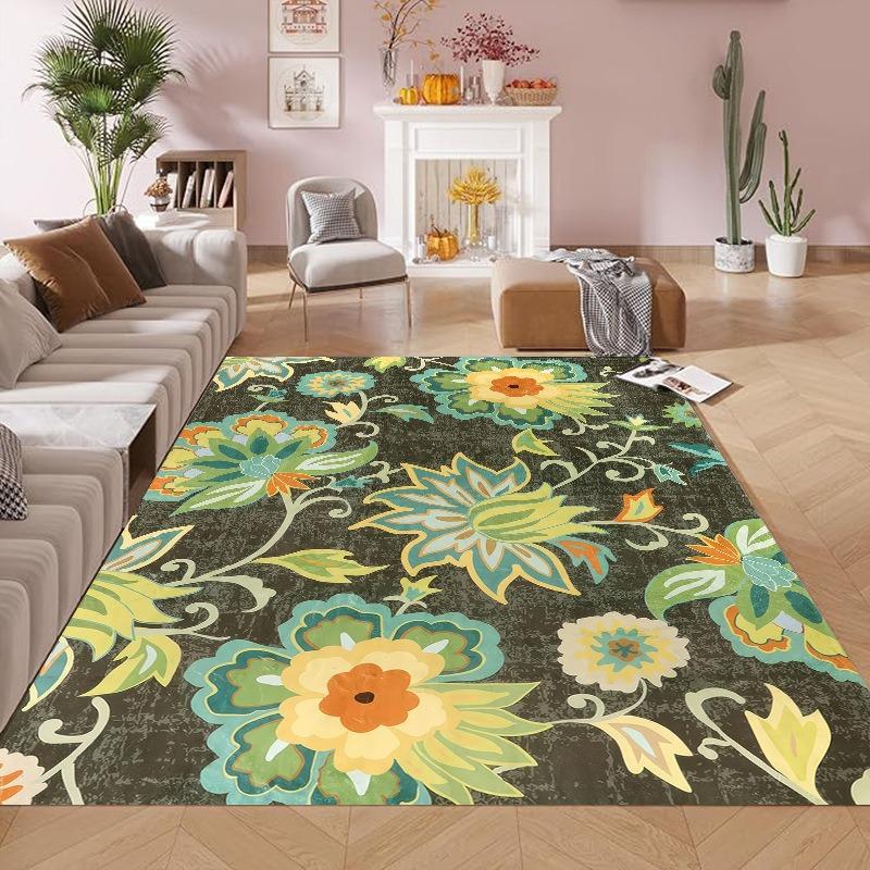 Classic European Washable Carpet - Stain Resistant Full Coverage Living Room Mat with Anti-Slip Absorbent Bedside Rug Design