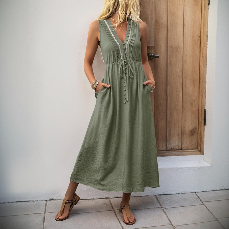 

Hot-selling European and American summer new solid color V-neck comfortable loose sleeveless vest dress women XL