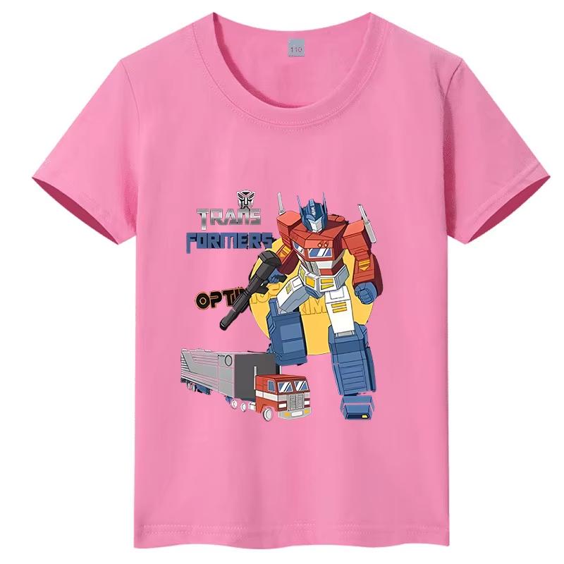 

New Summer Childrens Pure Cotton Tshirt Featuring Transformers Optimus Prime Cartoon Print Casual Parentchild Top 4XL