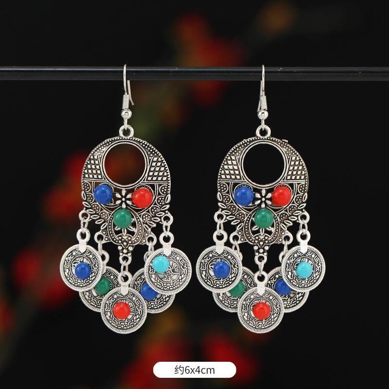 

Bohemian earrings women s niche design coin fringed earrings retro temperament long earrings