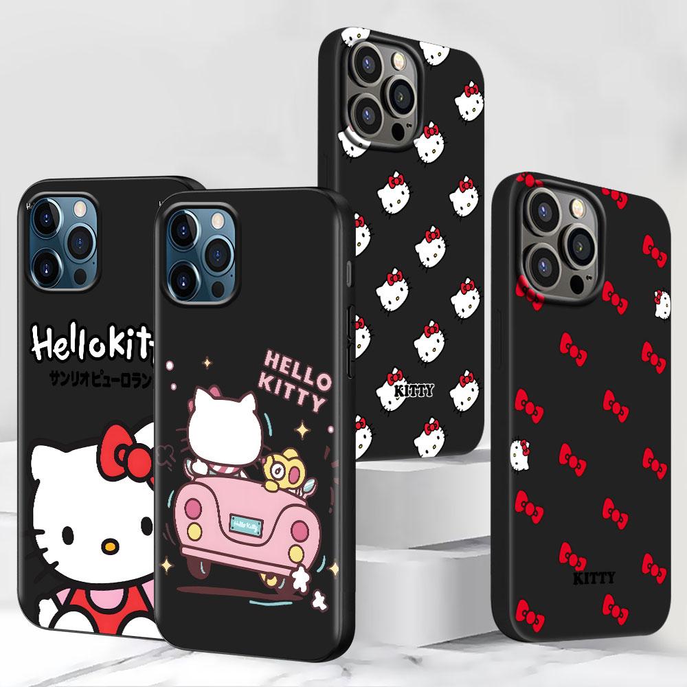Cute Hello Kitty Case for Apple iPhone 13 14 Plus 11 12 Mini 15 Pro Max 7 8 SE 2020 X XS XR Silicone Black Soft Phone Cover