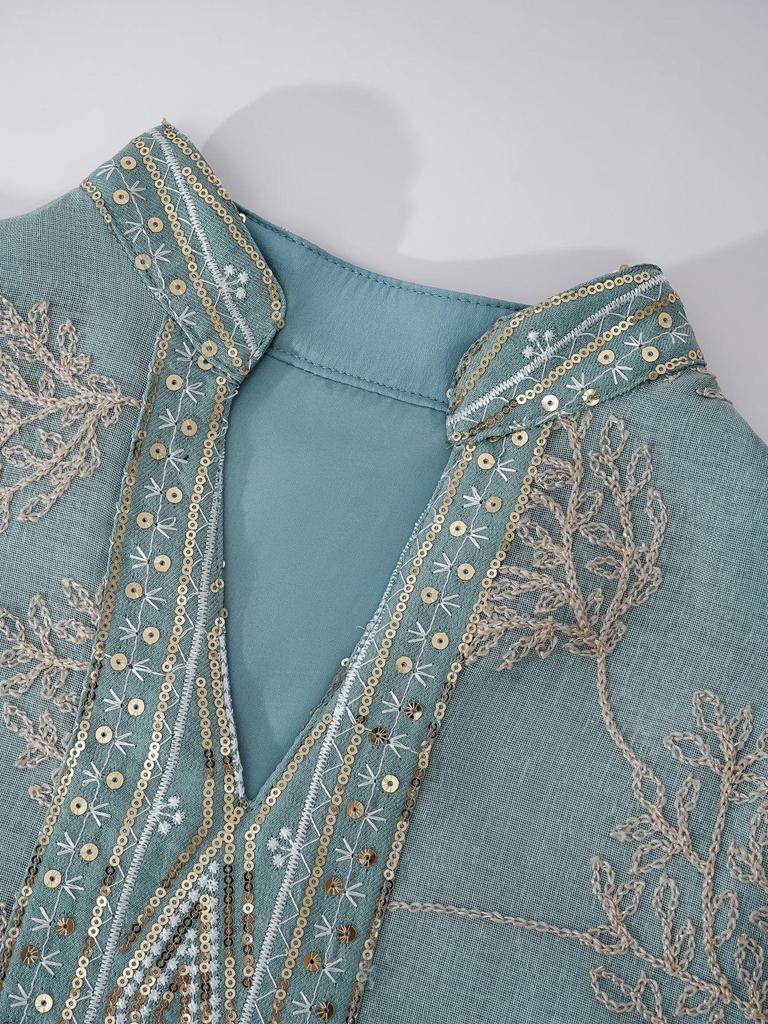 Spring/Summer Tassel Leaf Embroidered Muslim Long Dress - Elegant & Fashionable Cover-up Robe