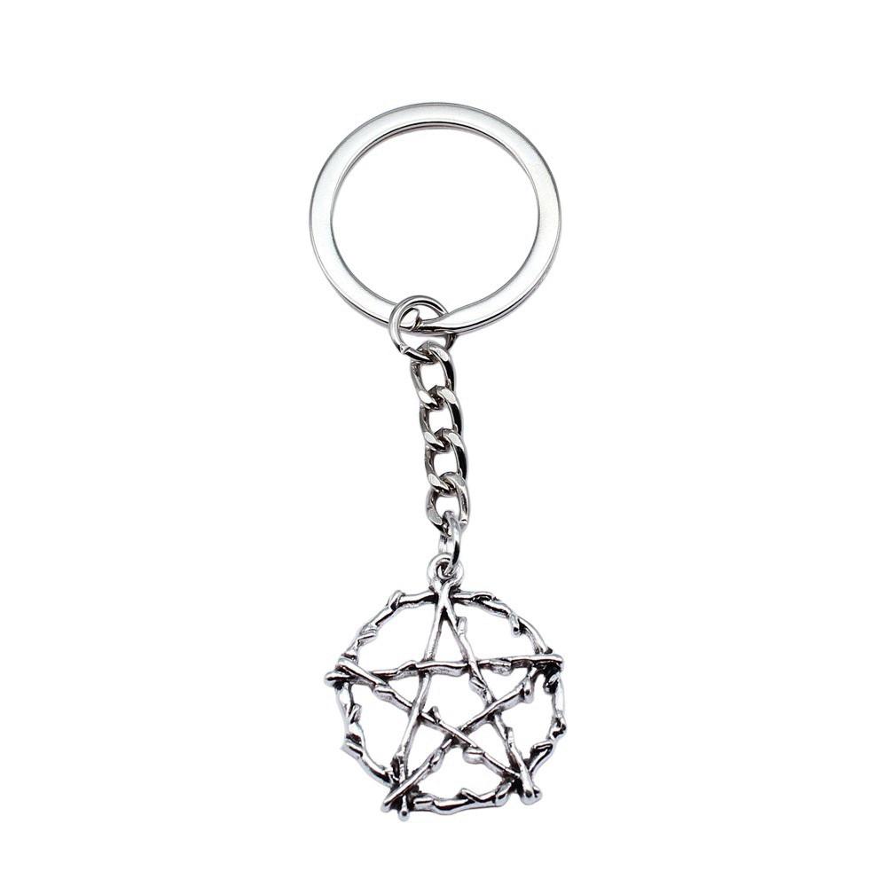 Dreifachmond Pentagramm Anhänger Schlüsselanhänger Stern Wicca Thema Schlüsselring 28mm
