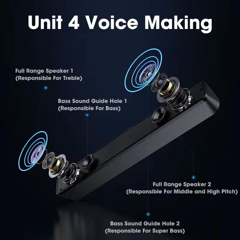 PC Soundbar Wired and Wireless Bluetooth Speaker USB Powered Soundbar for TV PC Laptop Gaming Home Theater Surround Audio System