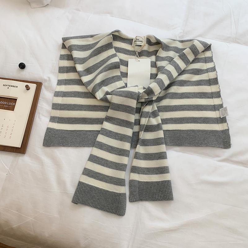 Knitted Striped Wool Shawl Women's Spring and Autumn with Fake Collar Shawl Scarf Versatile Vest