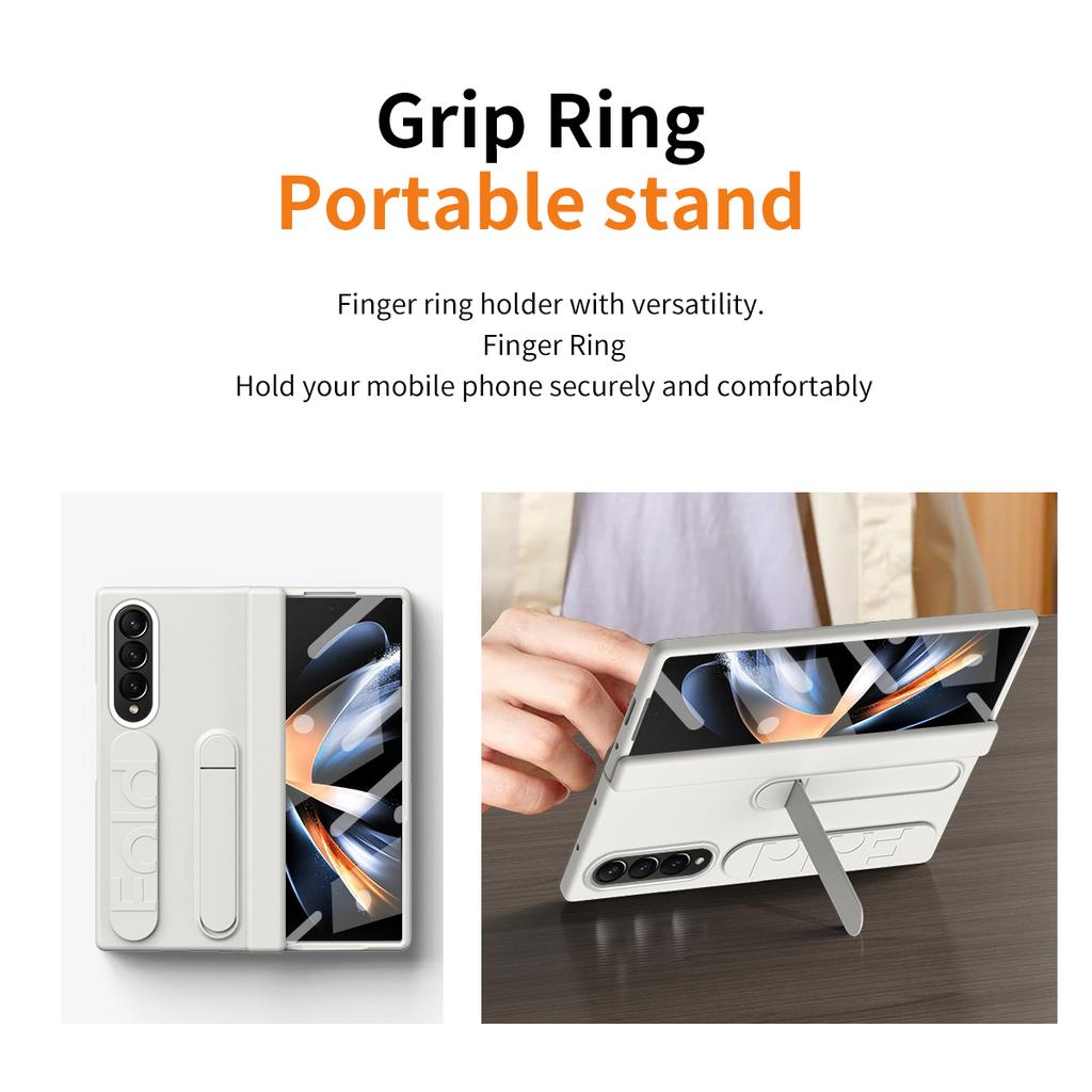 For Samsung Galaxy Z Fold4 5G Case Kickstand Wristband PC Phone Cover with Tempered Glass Film