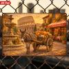 2D Flat, 1pc Rome Donkey Metal Sign Wall Art, Donkey Cart, Harvest Pumpkins, Roman Colosseum, Stone Fountain, Sunset Glow, Home Decor, Ideal for Kitch