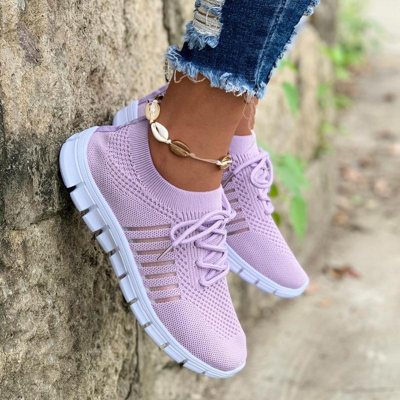 Prodyšné úpletové síťové tenisky pro ženy – lehké šněrovací běžecké boty