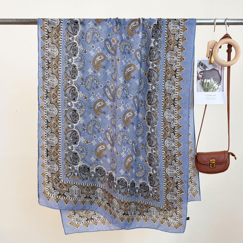 Ethnic Style Cashew Print Long Scarf for Women with High-end and Versatile Classic Pattern for Travel Sunscreen Shawl