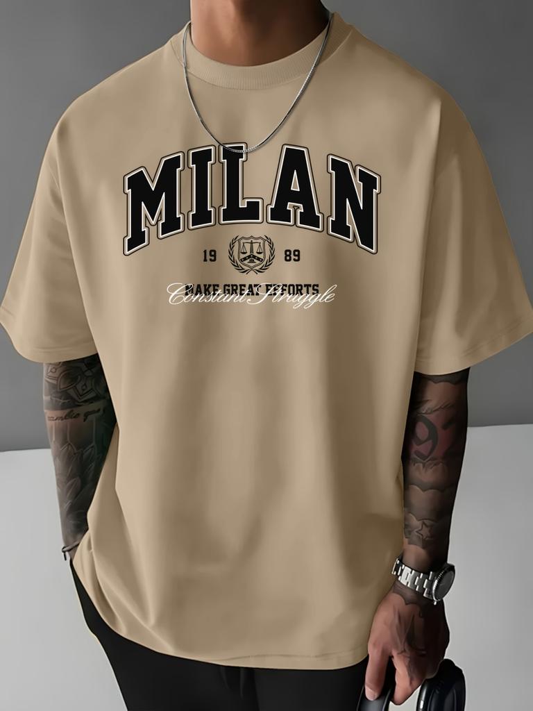 Fashionable Street Men's Letter Printed Comfortable Breathable Round Neck T-shirt Summer Outdoor Urban High Street Top