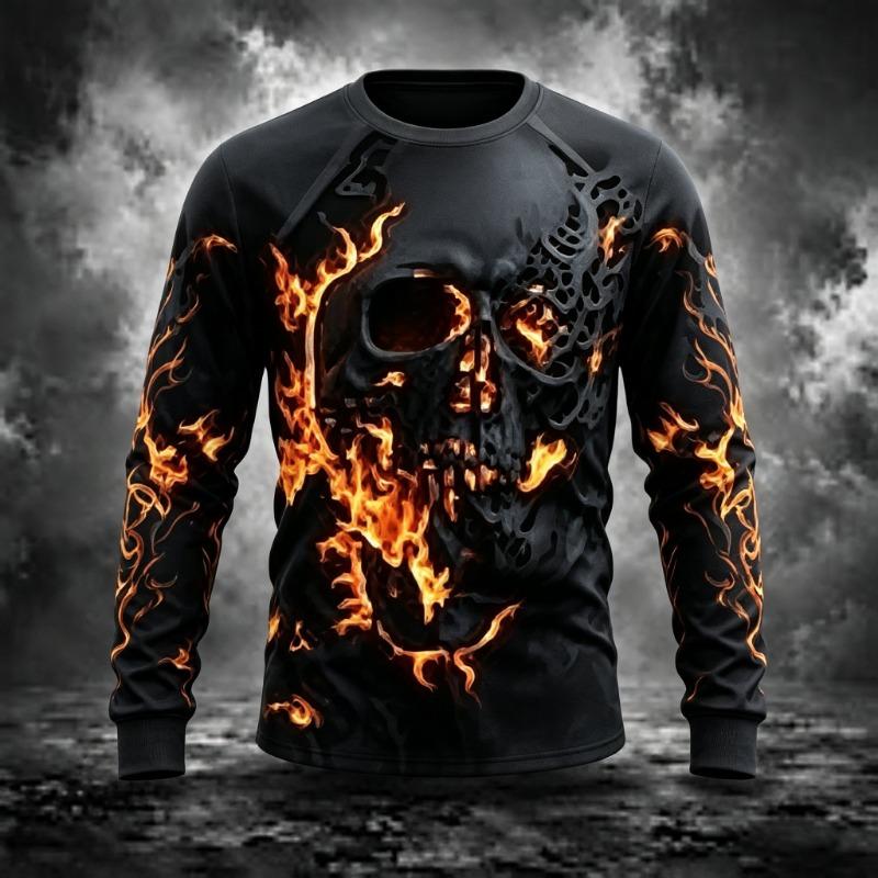 Men's Long Sleeve T-Shirt 3D Grim Reaper Pumpkin Print Gothic Halloween Crew Neck Top
