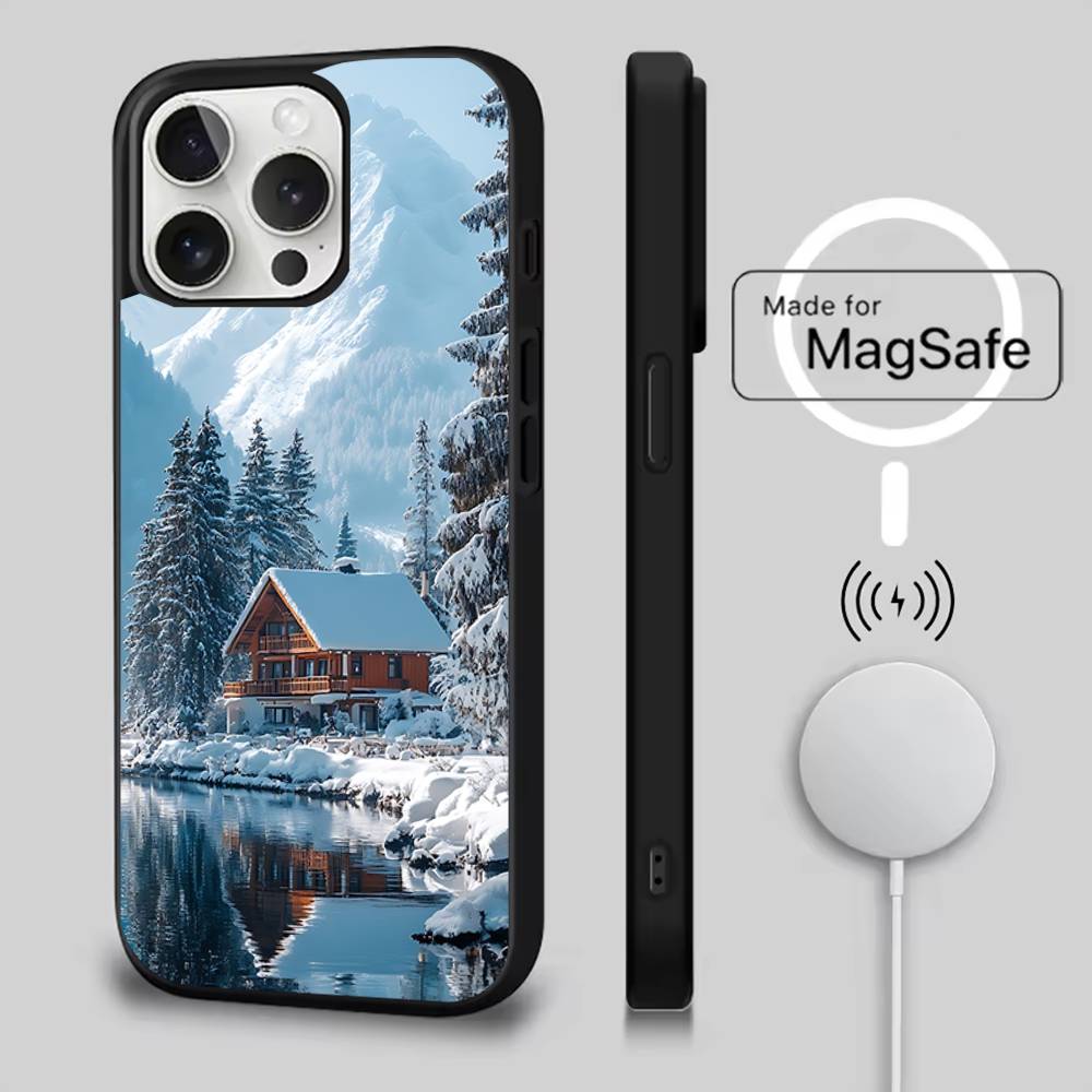 

Snow Mountain Road Landscape Case For iPhone 17,16,15,14,13,12,11,Pro,Max,Plus,Mini,SE4,E Magnetic Magsafe Wireless Charging iPhone15pro