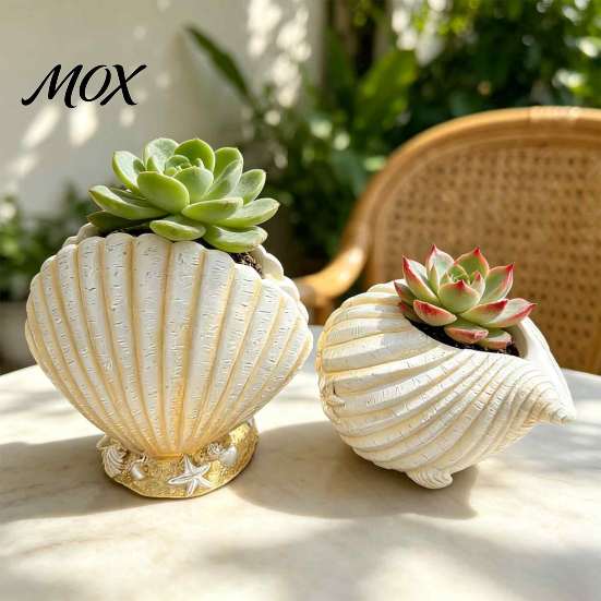 Unique Conch Shaped Vase Seashell Succulents Planter, Resin Ocean-Themed Flower Pot with Drainage Hole, Planter Beach Shell for Home Garden