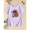 Girls' Stylish Hoodie with Capybara Printed T Shirts Kids Children's T-shirt Boys Girls Summer Spring Casual Top Tee