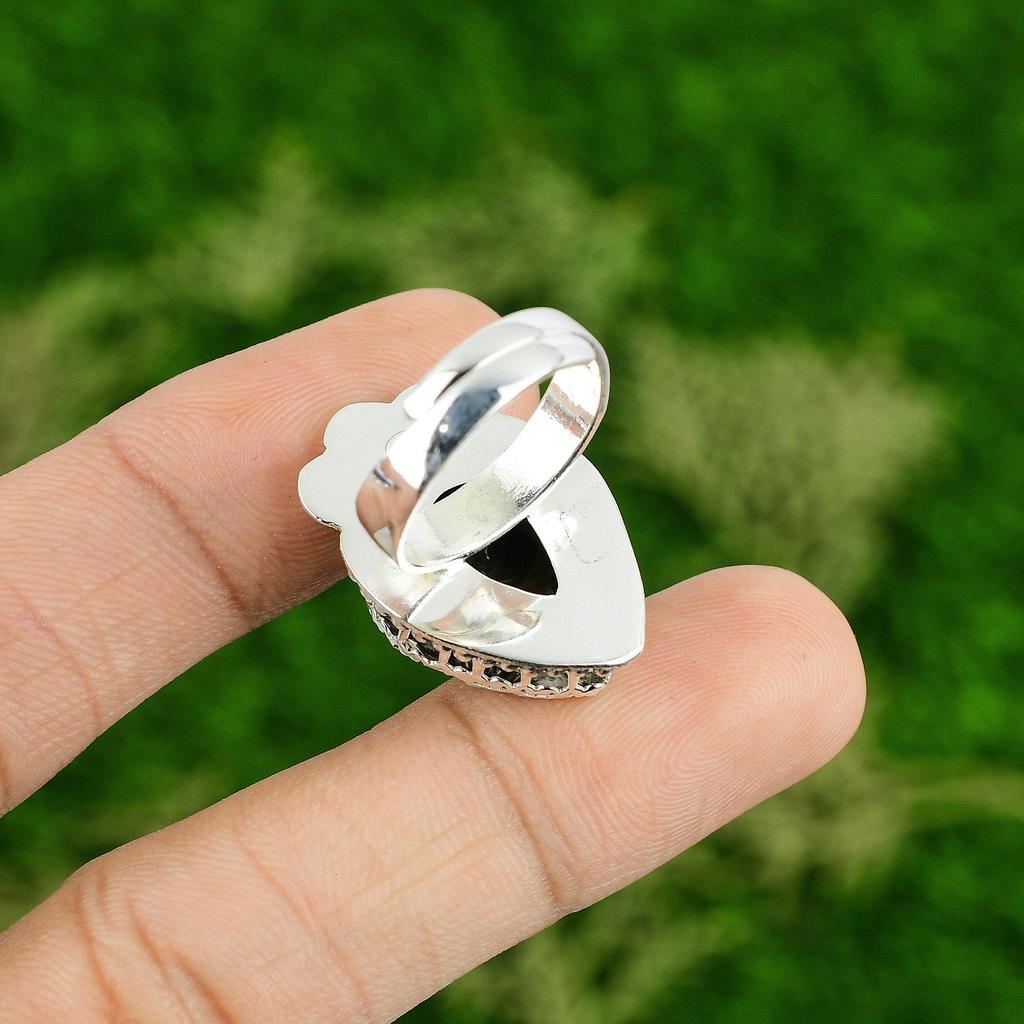 Gift For Women Stackable Adjustable Ring 925 Silver Natural Turritella Agate