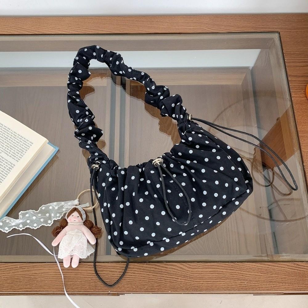 Fashi Polka Dot Underarm Bag Large Capacity Ultralight Drawstring Shoulder bag Zipper Nyl Crossbody Bag чёрный