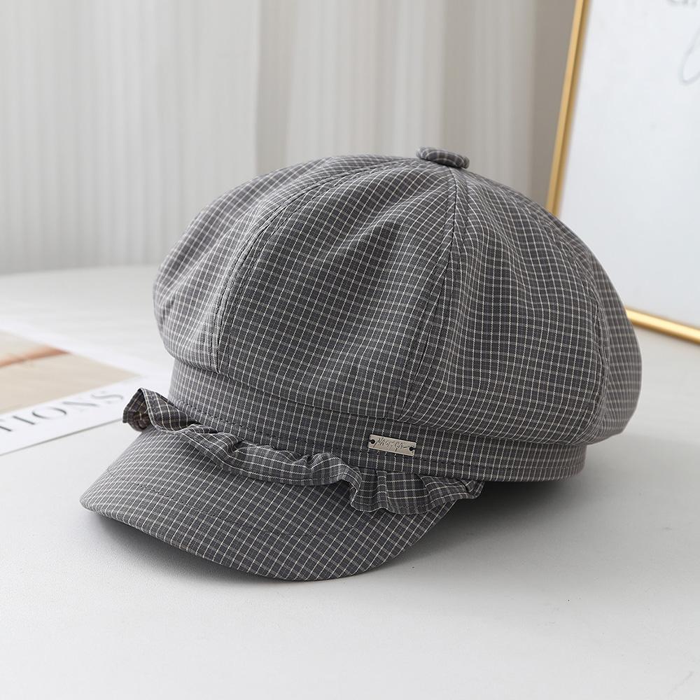 

Striped Plaid Octagonal Cap Women Beret Spring Summer Lace Cute Thin Painter Hat Female Vintage New сірий
