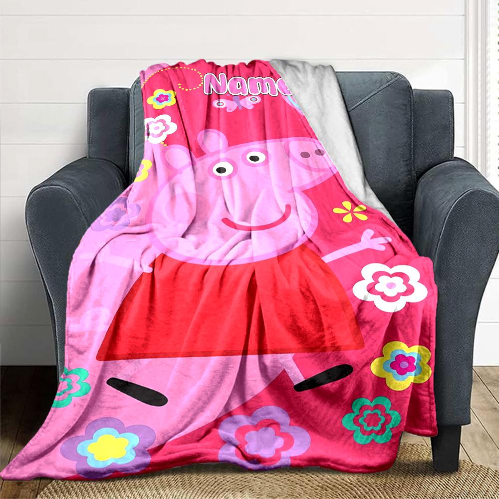 Custom Name Peppa Pig Ice Cream Party Party Blanket For Couch Bed Plush Cozy Fuzzy Blanket Super Soft Warm Blankets For Fall And Winter 0916106