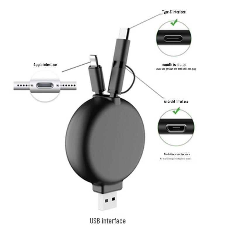 

Dianyi Retractable 3-in-1 Fast USB Charging Cable for Apple, Android, Huawei - Ideal for Car and Home Use