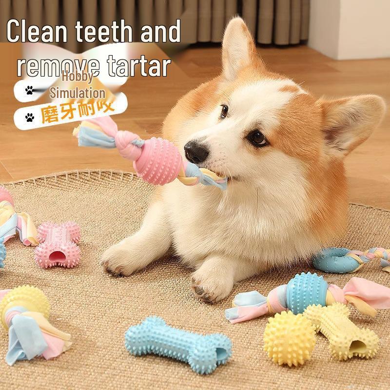 Small Dog Chew Set: Teething Stick & Bite-Resistant Rubber Ball