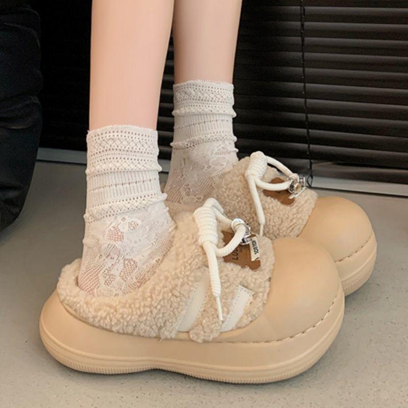Women's High-Value Thick-Soled Cotton Slippers: Warm, Non-Slip, Fluffy, Height-Boosting for Autumn/Winter