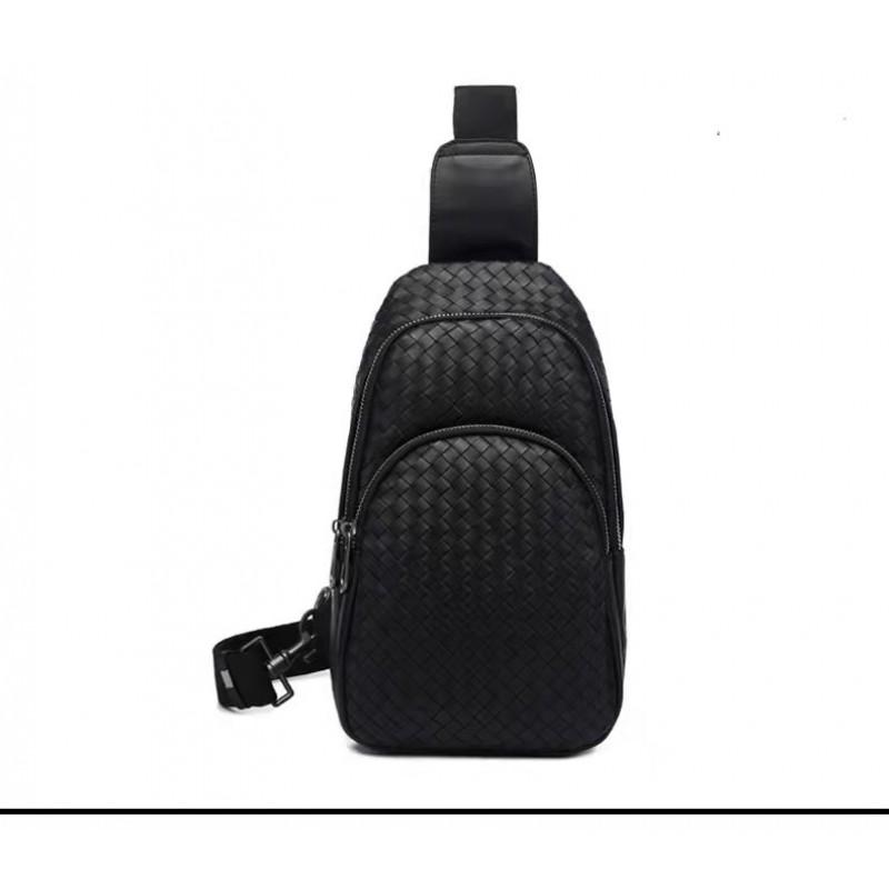 Mens Genuine Leather Woven Chest Bag