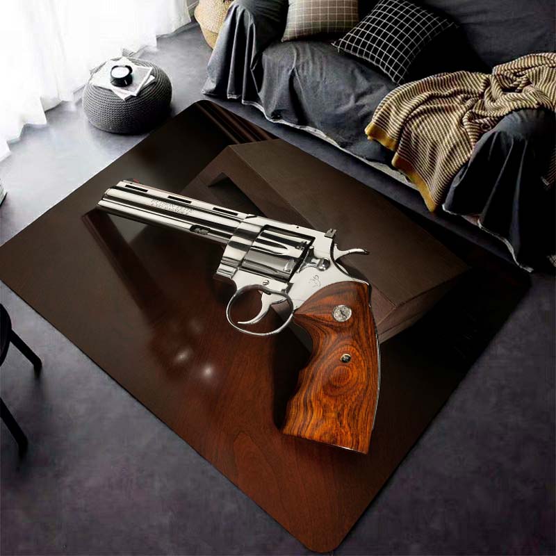Revolver Pistol Pattern Carpet for Living Room Game Rugs Soft Floor Cartoon Rugs Bathroom Rug Mat Yoga Mat Home Decor