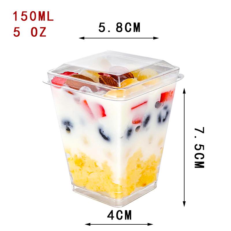 Square Transparent Disposable Dessert Cup - Perfect for Pudding, Jelly, Mousse, and Ice Cream.