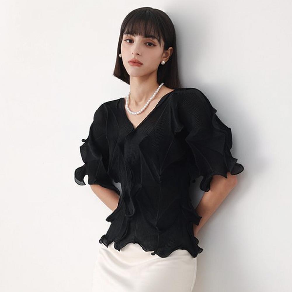 Plitzmood Curves Pleats Blouse FREE/IVORY
