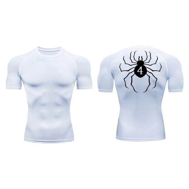 Spider Print Compression Shirt for Men Short Sleeve Rash Guard Gym Workout Undershirts Baselayers Athletic Quick Dry T-Shirt Tee