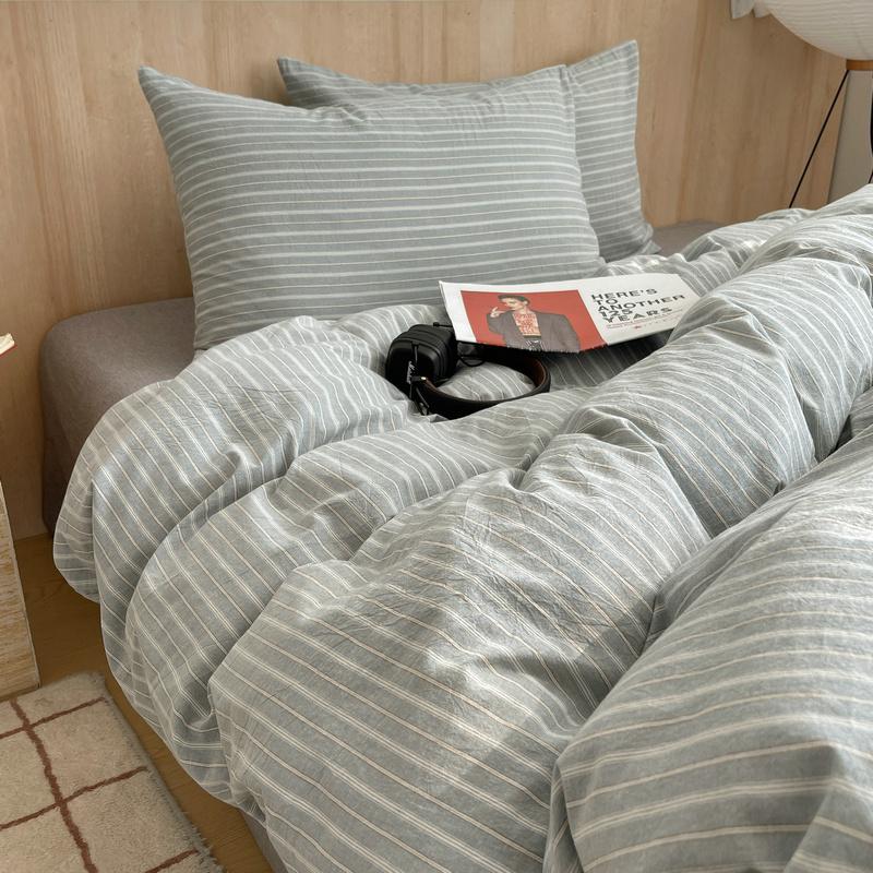 Ins Nordic Bedding Set Striped Pure Cotton Duvet Cover Set Skin-Friendly Single Twin Full Queen Size Flat & Fitted Sheets Set