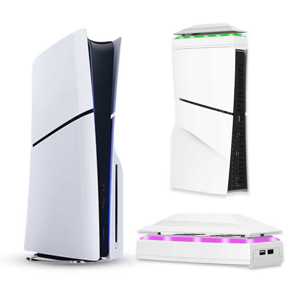 Upper RGB Cooling Fan with Dust Cover Colorful LED Light 2 USB Port Cooler Fan Adjustable Fan for PS5 Slim Console Disc/Digital