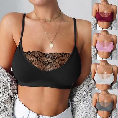 Damen-Unterwäsche-BH mit bequemem Spitzenbesatz, sexy, einfarbig, ohne Brustpolster