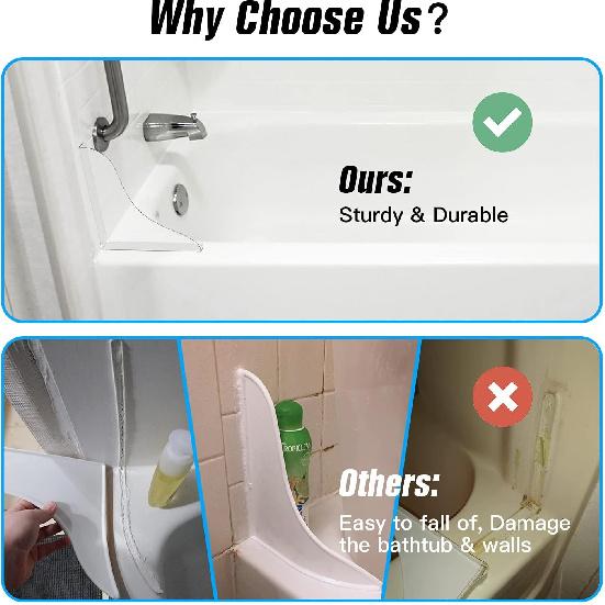 Tiga 2 Pieces Bathtub Shower Splash Guard, Bathroom Bath Tub Splash Guards with 3M Super Viscose, Perfectly Matched to Shower Curtain Weights