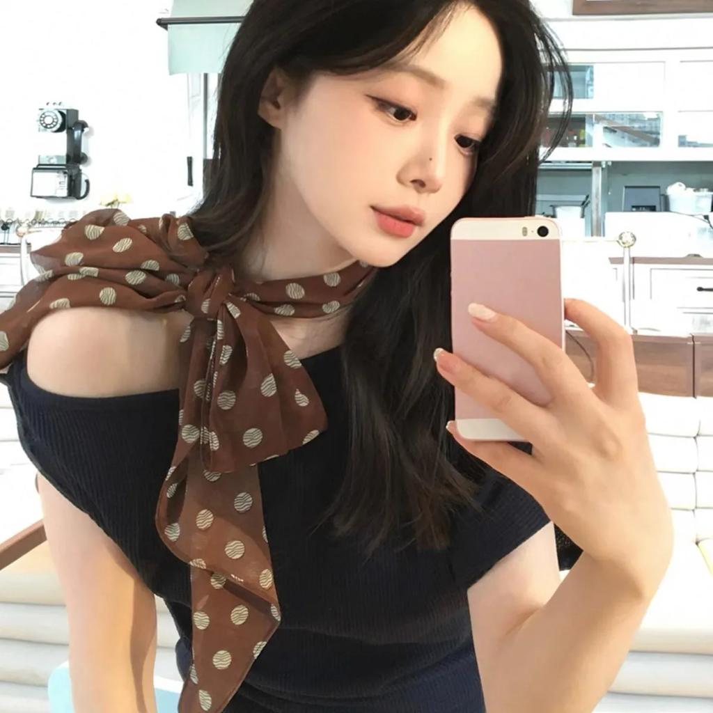 WTEMPO Women's Autumn Retro Elegant Fashion Versatile Casual Outdoor Sunscreen Scarves Spring Summer Round Dot Printed Silk Scarves