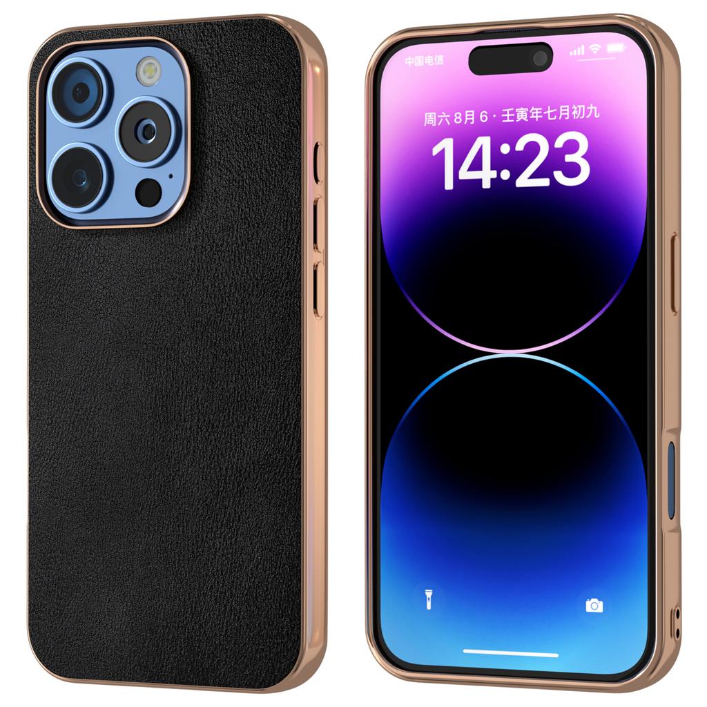 Für iPhone 16 Pro Hülle Galvanisierte Kante PU-Lederbeschichtet TPU+PC Handyhülle