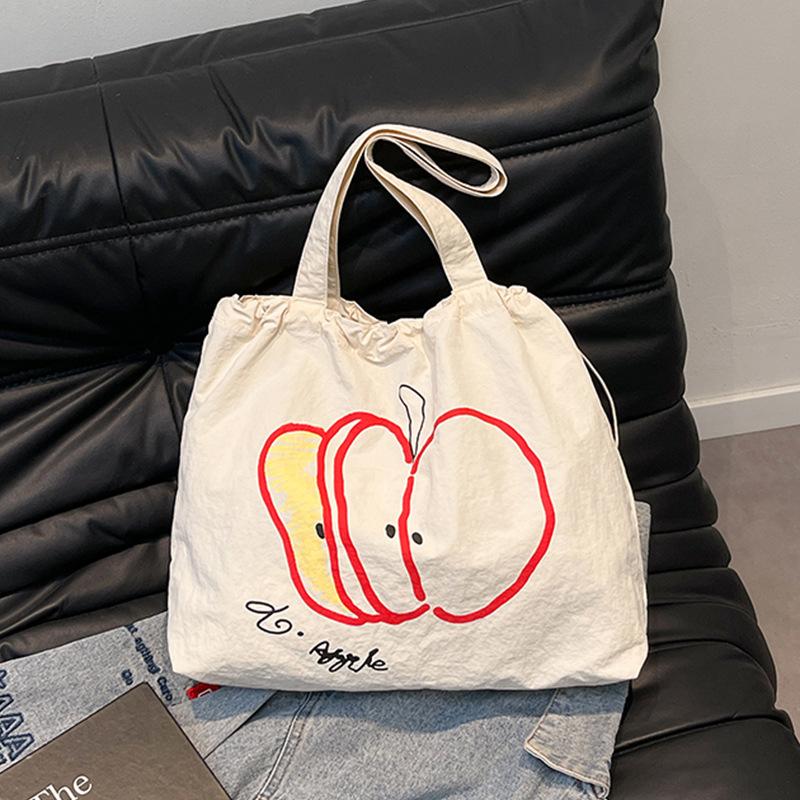 

Новая холщовая сумка на шнурке от Apple, студенческая легкая универсальная наплечная сумка, нишевая, большой вместимости, простая группа поддержки Ю белый