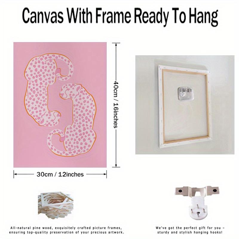 Framed - Cheetah Animal Printed Pink Canvas Wall Art Poster Full of Vitality Decorative Mural Poster Including Hanging Hardware