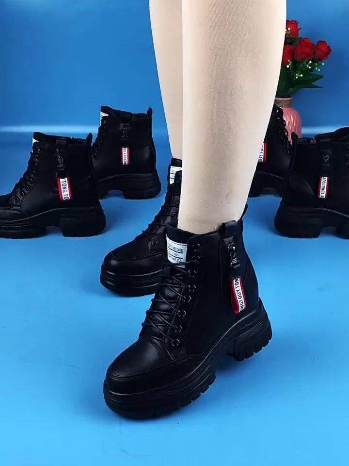 Popular Soft Leather Non-slip Snow Boots Women's 2025 New Winter Velvet Thickened Warm Martin Boots Platform Cotton Shoes
