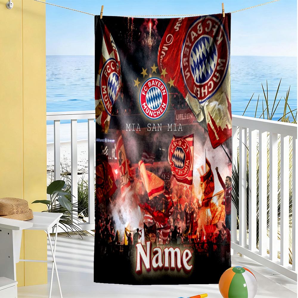Bayern Munich Football Team Personalized Text Beach Towel High Absorbency & Quick-Dry Suitable for Swimming Gym Camping Yoga Vacation