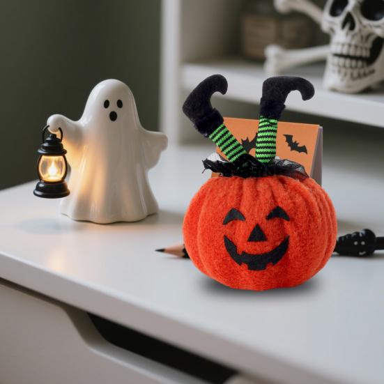 Halloween Decoration Witch Striped Legs Pumpkin Doll Creative Desktop Decor for Party Haunted House Horror Theme Living Room