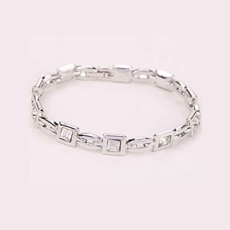 

Silver Fashion Jewelry Plated Princess Cut Girl Elegant Crystal Charm Bracelet білий