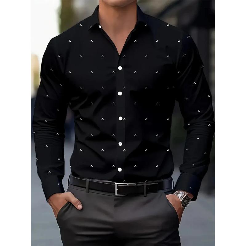 Men's Fashion Polka Dot Digital Print Shirts, Casual Breathable Lapel Button Long Sleeve Shirt Men's Clothing Men's Formal Tops
