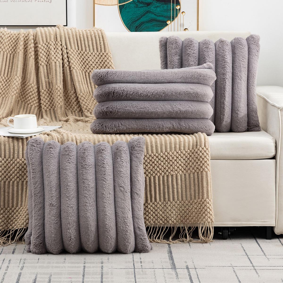 

Simple and Fashionable Rabbit Fur Large Striped Pillow Case Bedroom Sofa Office Pillow Case Rabbit Fur Striped Pillow Cushion 45 * 45cm- (single-sided pillowcase)