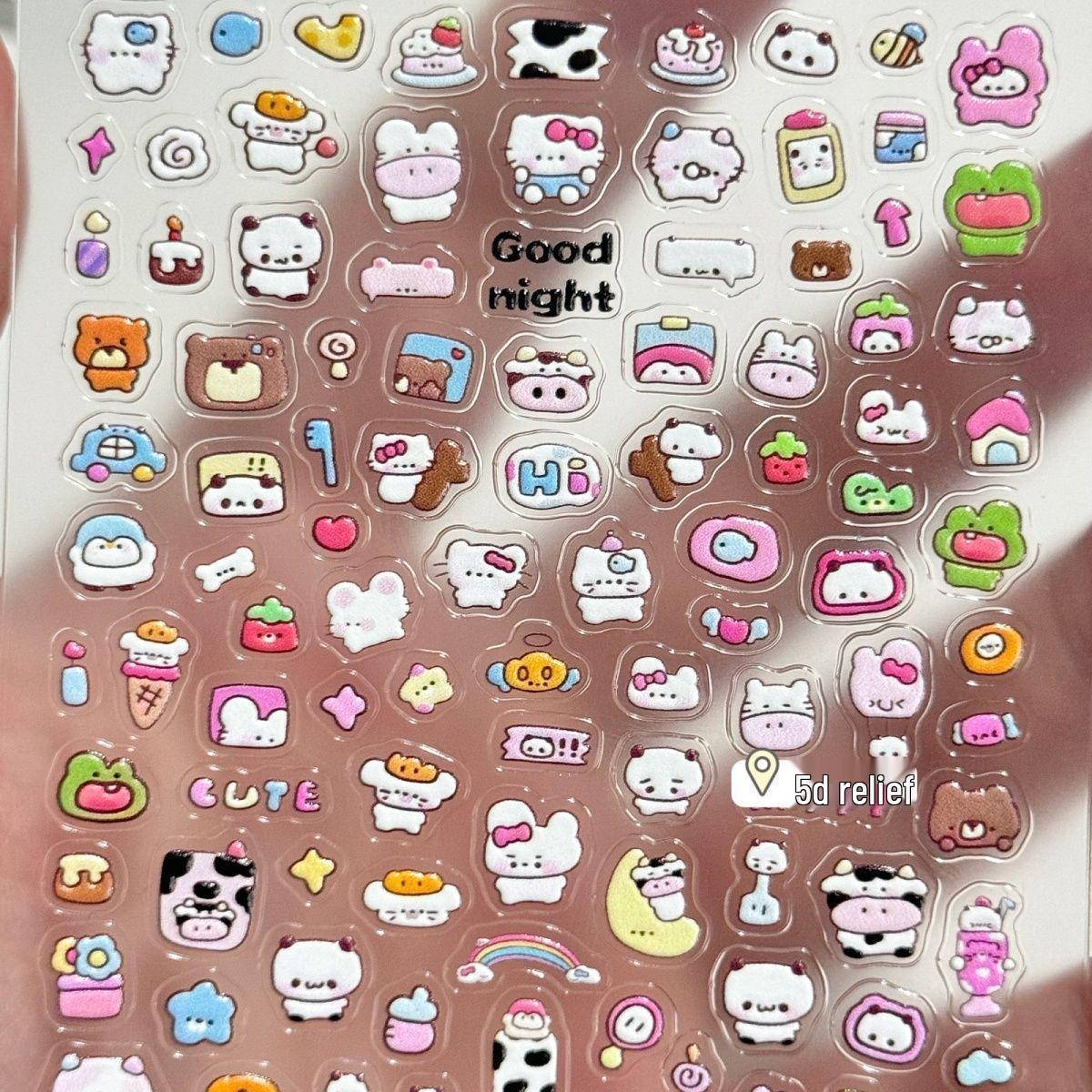

Korean Style Cute Cow 3D Embossed Nail Art Stickers & Waterproof Phone Case Cow-Bear-Kitty [1 sheet]