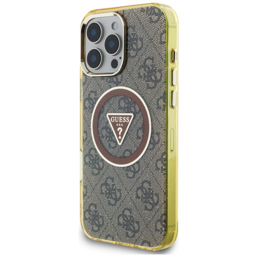 Guess Iml Metal Glitter 4G Circle Triangle Case for iPhone 16 Pro Brown