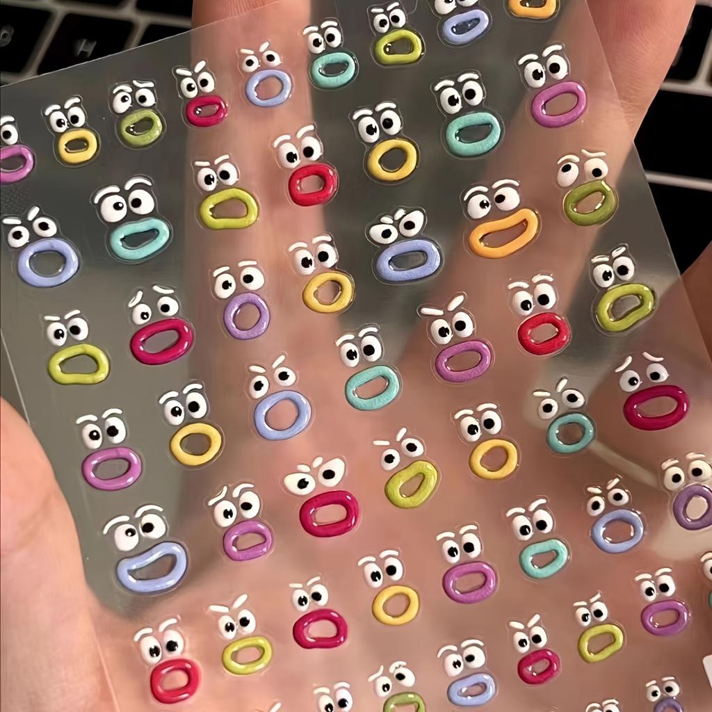 Cartoon Mouth Nail Stickers Cute Self-Adhesive Decals for Manicures, Glossy Finish, Fantasy-Themed,Nail Art Accessory
