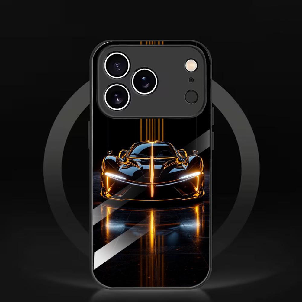 Edgy Neon Sports Car Graphic Glass phone case mobile phones for iphone 17 pro max cover for iPhone 17 16 15 14 13 12 pm Pro Plus