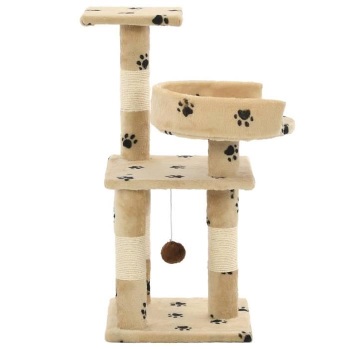 VidaXL Arbre à chat et griffoirs en sisal 65 cm Beige Motif de pattes