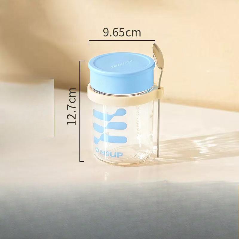 Oat Sealed Glass Jar with Lid, Portable Breakfast Cup, Milkshake Yogurt Cereal Cup